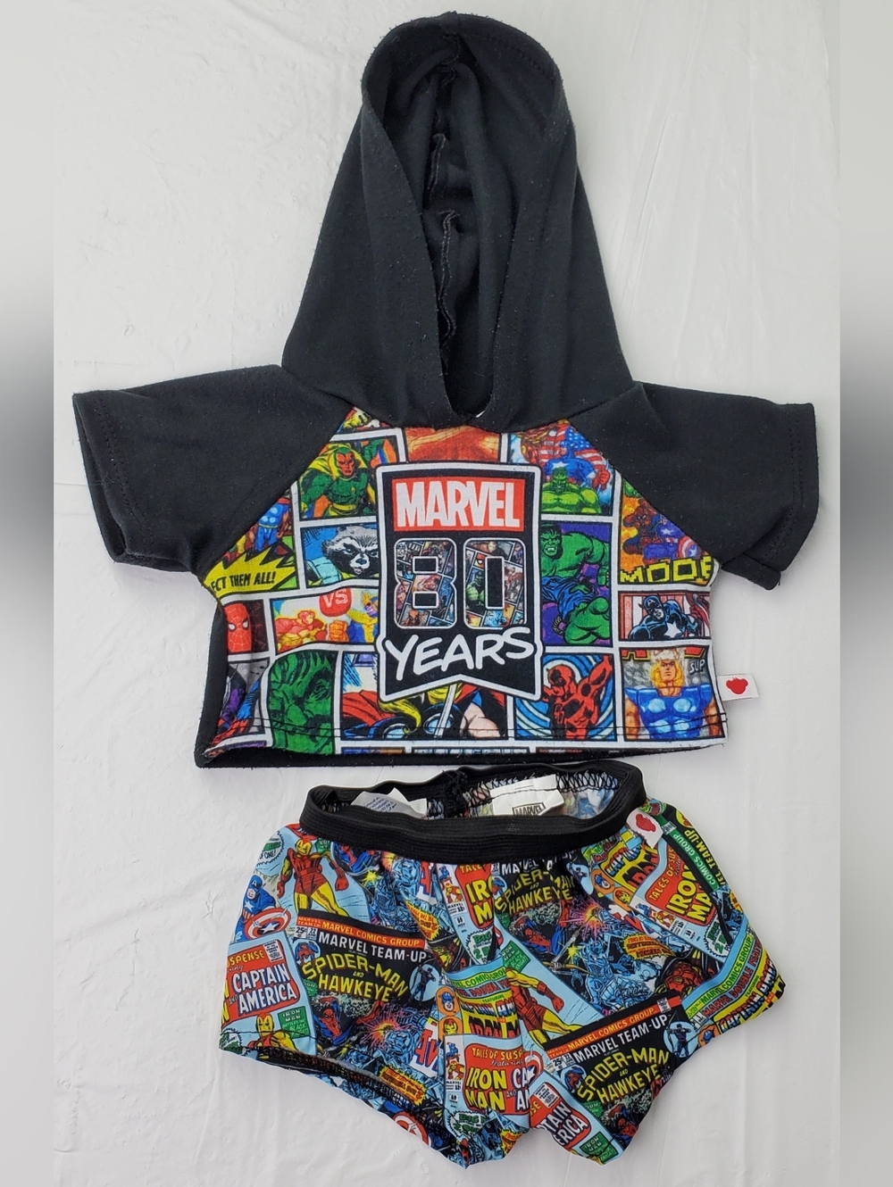 Build-A-Bear BABW 2019 Marvel 80th Anniversary Hoodie and Boxer Shorts - GUC